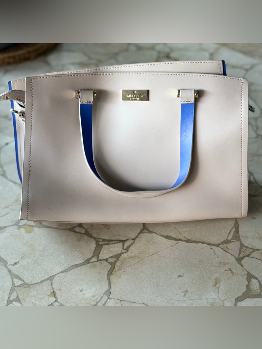 kate spade Pale Pink Tote with Blue-Trim Handles
